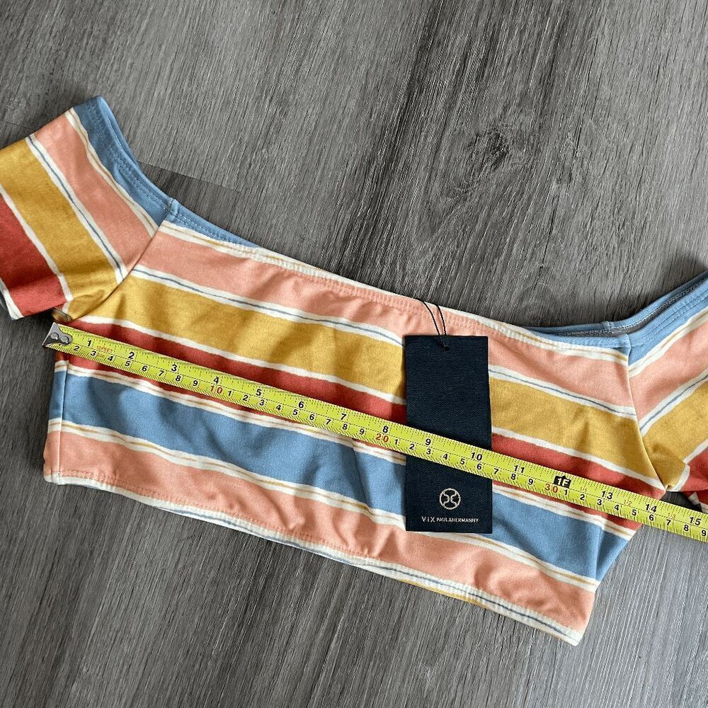 NWT VIX Off The Shoulder Striped Bikini Top Multicolor Swim Large​​​​​ - Picture 6 of 8